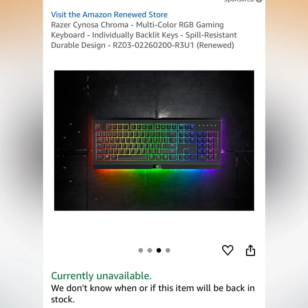 Razer RGB Backlit Gaming Keyboard